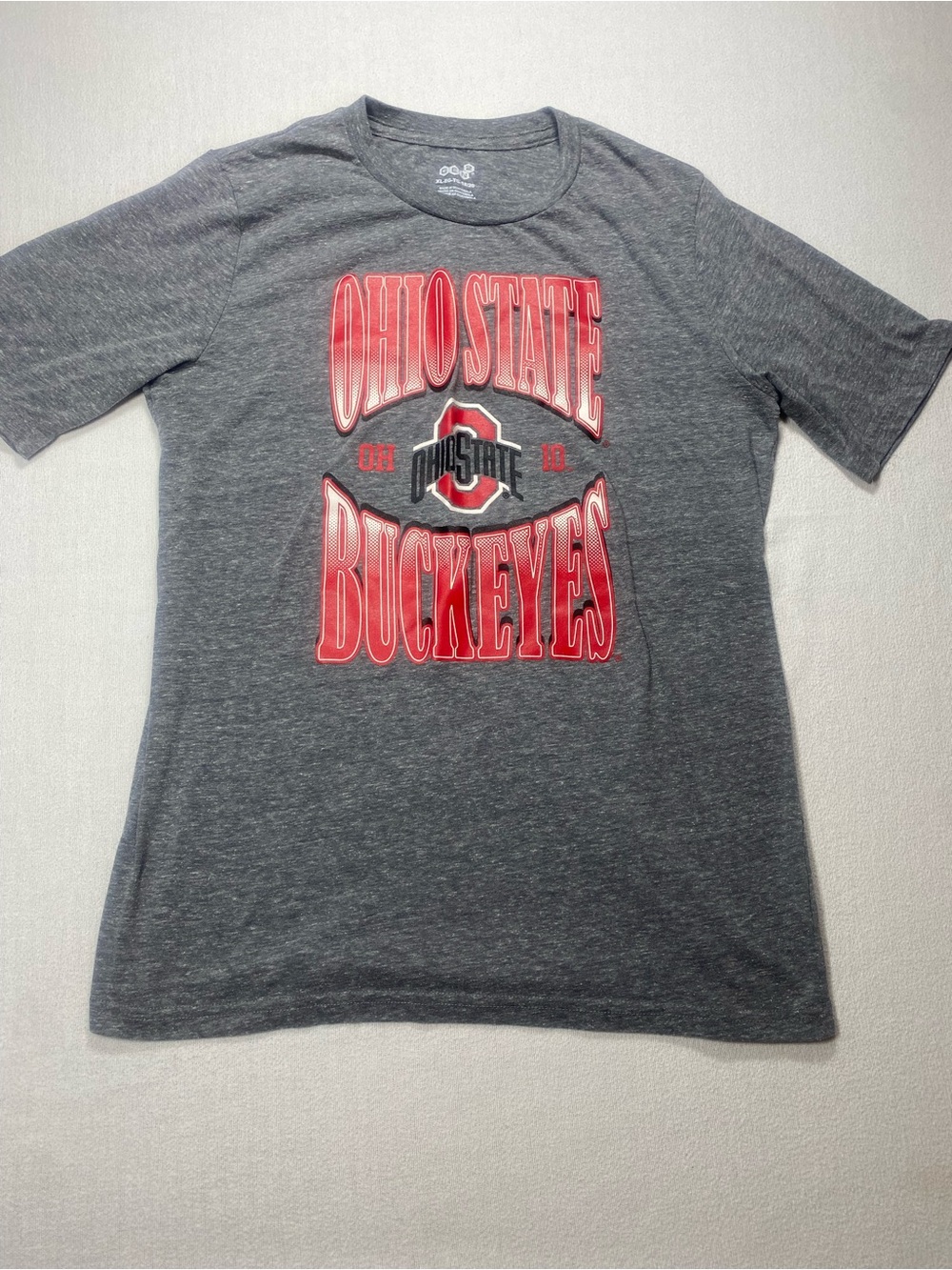 Ohio State Buckeyes Short Sleeve Tee - Gray with Red Graphic